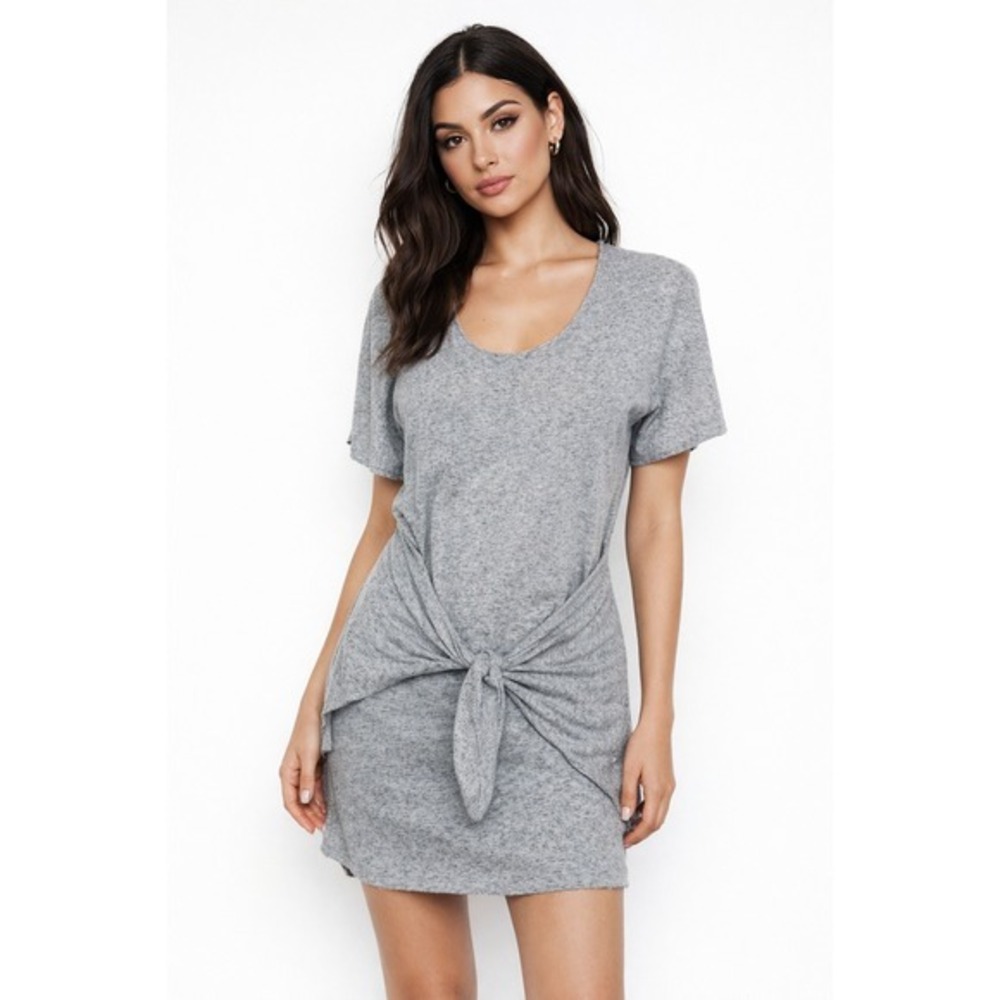 Rebecca Taylor Grey‎ Heathered Knit Tie Front T Shirt Dress Size Small